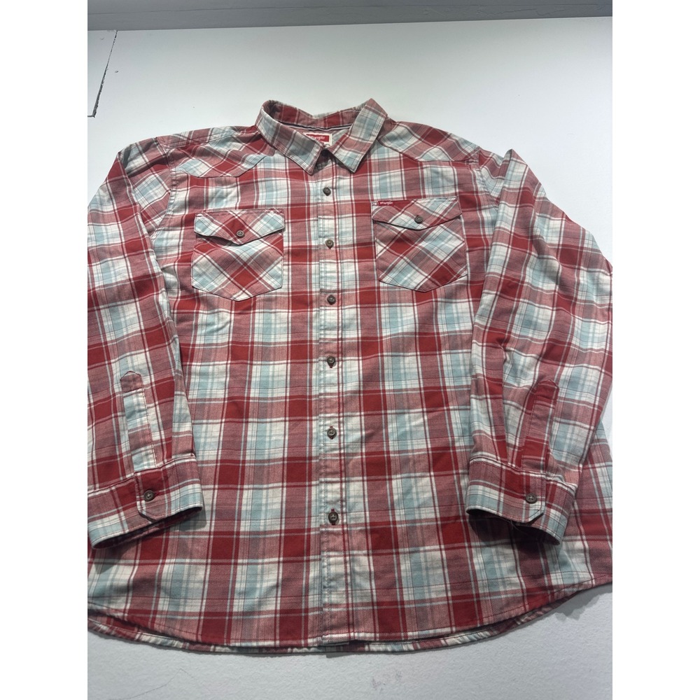 Wrangler Mens 2XL Red Blue Plaid Western Long Sleeve Button Down Shirt 112366770